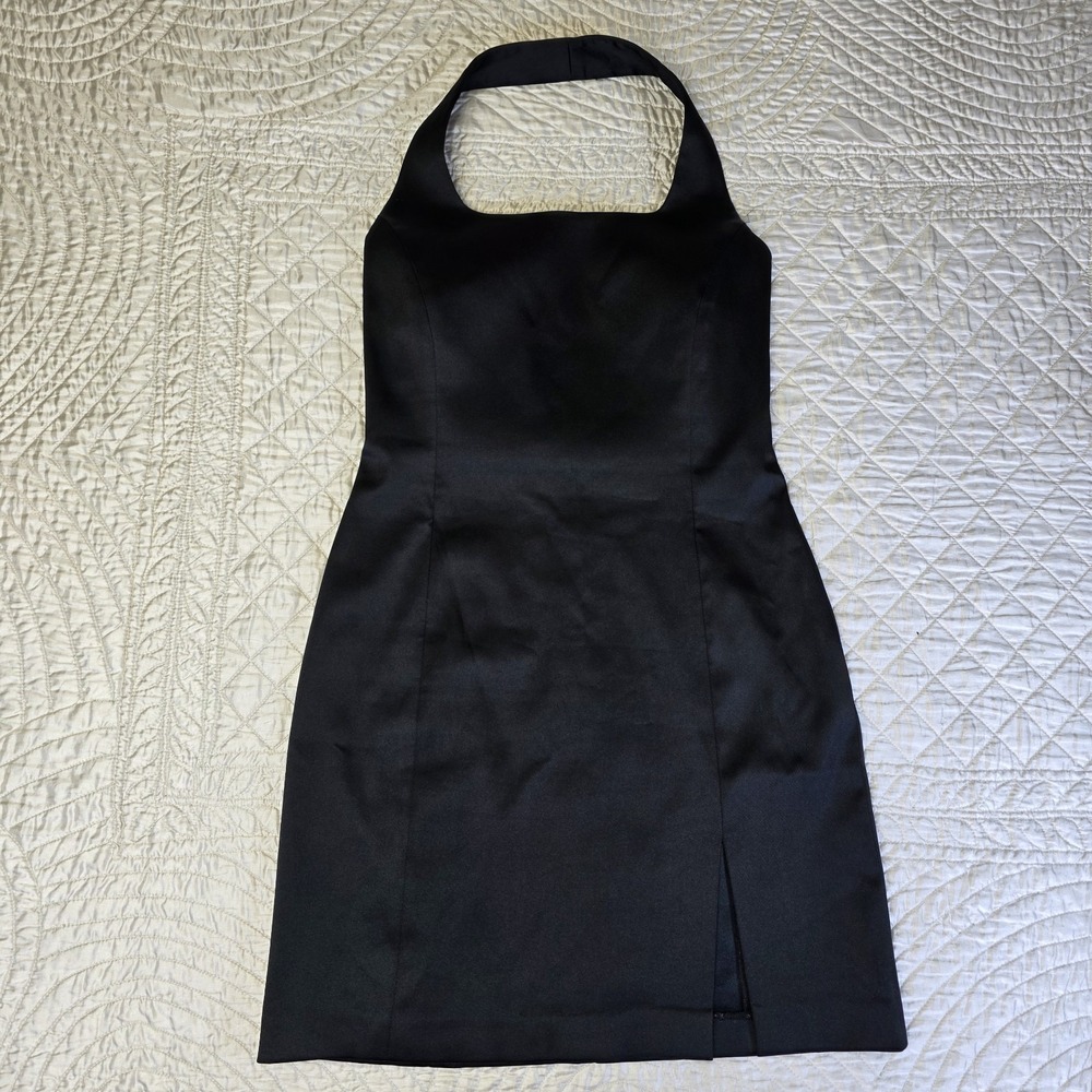 Vintage 90s Laundry Womens Black 8‎ Formal Halter Cocktail Party Dress Slit HOCO - Picture 2 of 15